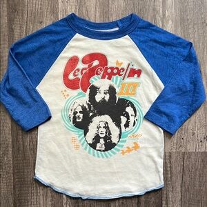 Rowdy Sprout Blue and White Long Sleeve Tee with Vintage Graphic Design